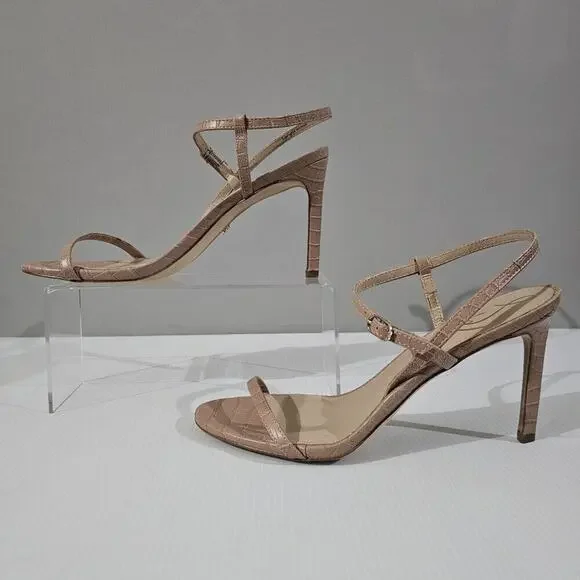 NEW Sam Edelman Doran Strappy Sandal Stiletto Heel Tan Croc Womens 9.5 - Picture 2 of 13